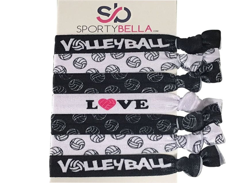 Infinity Collection SportyBella Girls Volleyball Hair Accessories - No Crease Elastics with Volleyball Design, Set of 7 for Games - Image 1